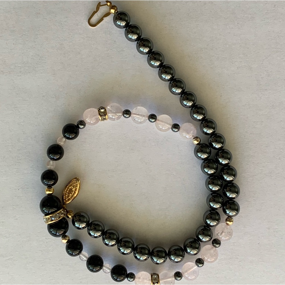 New vintage hematite rose quartz polished pearls beads necklace - Picture 1 of 11